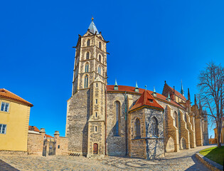 Panorama of St Bartholomew Church from its court, Kolin, Czech Republic