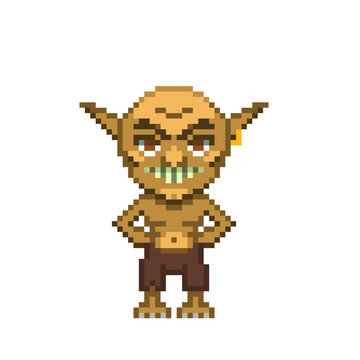 recommend clip art: An 8-bit retro-styled pixel-art illustration of an orange goblin.