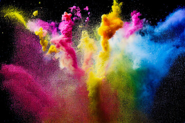 Obraz na płótnie Canvas Multicolor powder explosion on black background, rainbow flag, dynamic and abstract in 3d illustration