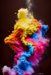 Explosion of multicolored powder on black background, rainbow flag, dynamic and abstract in 3d illustration