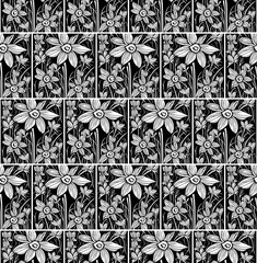 Seamless vector line art pattern made of blooming flowers