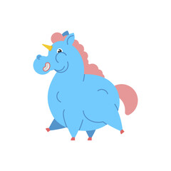 Fat Unicorn Cartoon. fleshy mythical animal isolated. Vector illustration