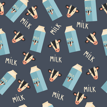 Seamless pattern with milk bottles. Vector template for wrapping paper, bedding pattern for kids, print on clothes.