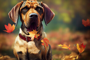 Bloodhound dog enjoying the great outdoors - obrazy, fototapety, plakaty