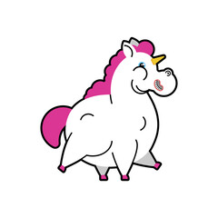 Fat Unicorn Cartoon. fleshy mythical animal isolated. Vector illustration
