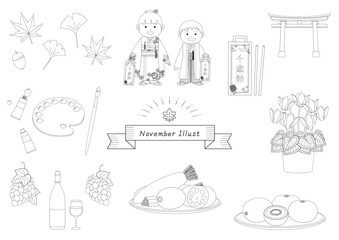 11月に関連するイラストのセット3
