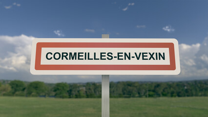 Panneau de la ville de Cormeilles-en-Vexin. Entrée dans la municipalité.