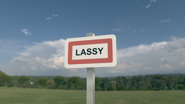 Panneau de la ville de Lassy. Entr&eacute;e dans la municipalit&eacute;.