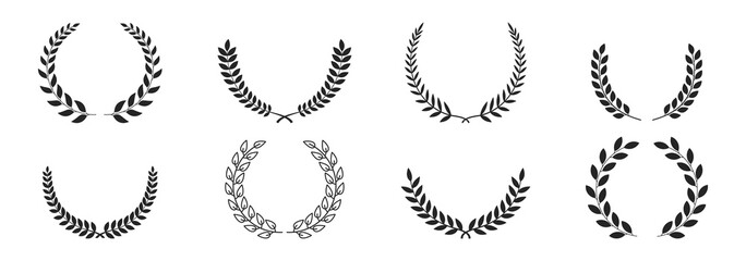 Laurel wreath icon set. Silhouette style. Vector illustration. - obrazy, fototapety, plakaty