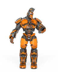 war ready robot is standing up in a contraposto pose