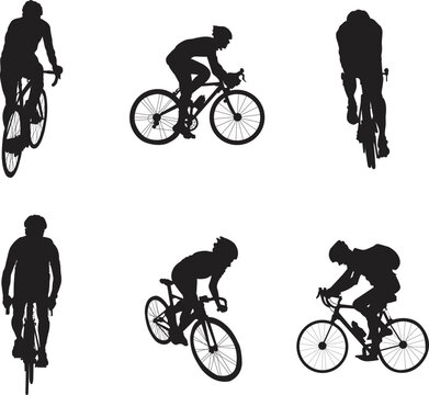 A vector silhouette collection of cyclists for artwork compositions