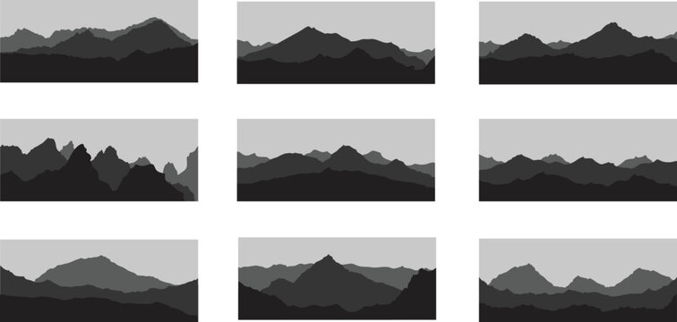 A vector collection of mountain landscapes for backgrounds and artwork compositions