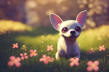 Chihuahua puppy playing in spring