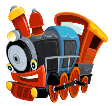 cartoon scene with old type locomotive train isolated illustration for children