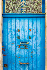 Blue Door with Letterbox in Arles, France.