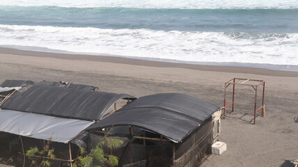 beach chairs and umbrellas