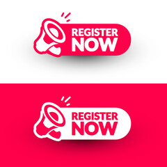 Label With Megaphone And Text Register Now