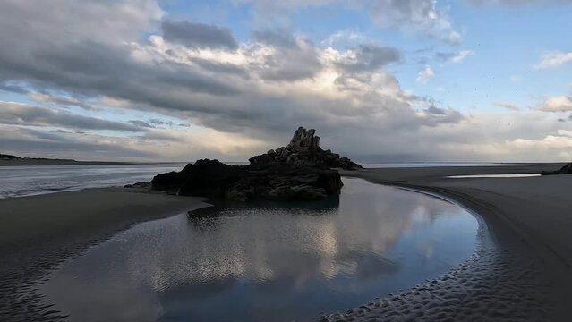 Beautiful day view of Rapanui, Shag Rock at Christchurch, New Zealand.