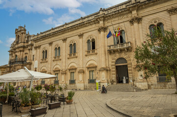 Fototapeta na wymiar The beautiful City Hall of Scicli