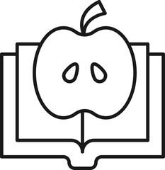 Book, reading, novel, education. Simple isolated pictogram for web sites, stores, articles, adverts. Editable stroke. Vector line icon of apple over opened book