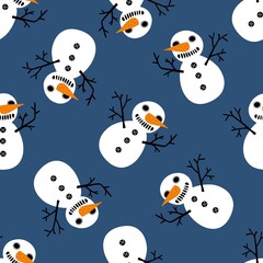 Winter Christmas seamless snowman with carrot and scarf pattern for wrapping paper and Noel and kids and fabrics
