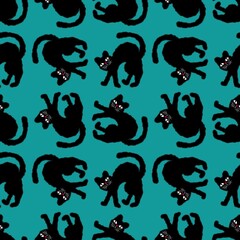 Halloween black cats seamless cartoon monsters pattern for wrapping paper and kids clothes print and packaging