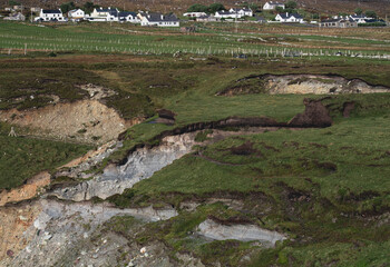 Fototapeta na wymiar Cliffs and mountain on irish coast, county Mayo, Irish nature landscape.