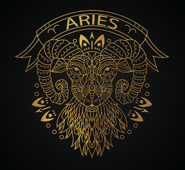 Zentangle golden Aries art 
