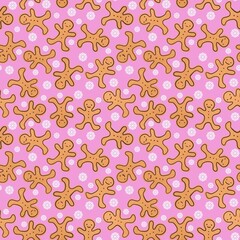 Winter gingerbread man cookies seamless Christmas pattern for wrapping paper and kids clothes print and fabrics