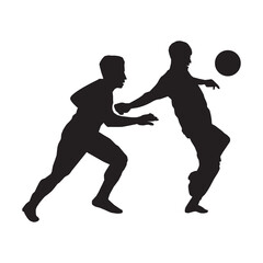 Fototapeta na wymiar silhouette of two soccer players dueling on a green field. vector illustrations.