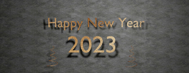 Happy New Year 2023 text. 3D render illustration.