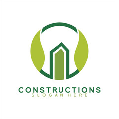 Real Estate logo, apartment illustration design with an environmentally friendly concept.