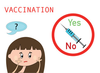 Vaccination against the virus, a person makes a yes or no choice, an illustration on the theme of a person being vaccinated, people are reluctant to take the vaccine, fear of vaccination 
