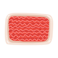 Flat vector illustration of minced meat in a package. A painted product on a white background.