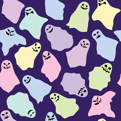 Funny colorful ghosts, seamless vector pattern