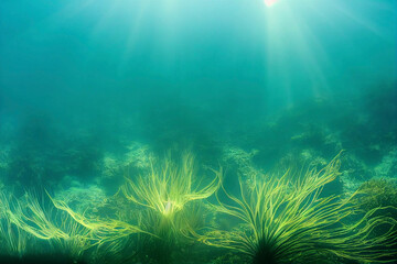 Illustration of an underwater coral scene, shallow water