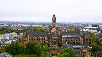 University of Glasgow - historic main building from above - aerial view - travel photography