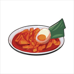 Tokpokki or stir-fried rice cakes, korean popular food object sketch vector