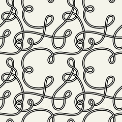 Seamless pattern with weaved knots. Monochrome abstract background. Vector hand-drawn labyrinth.