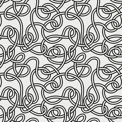 Seamless pattern with weaved knots. Monochrome abstract background. Vector hand-drawn labyrinth.