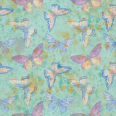 colorful watercolor butterflies, seamless pattern, abstract wallpaper background
