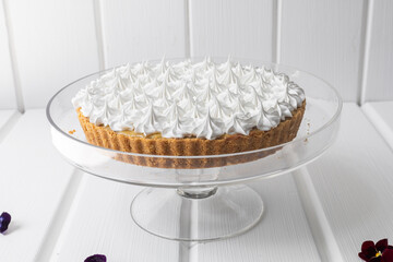 traditional cake decorated with cream, delicious food with sugar, details with texture, pastry