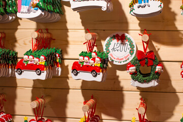 Christmas ceramic toys for the Christmas tree. Christmas Holiday, New Year