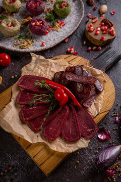 basturma sliced on a plate in a restaurant
