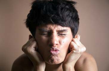 Fototapeta premium Emotion woman face. Female. Funny face woman. Fun. Happy time. Celebration. 