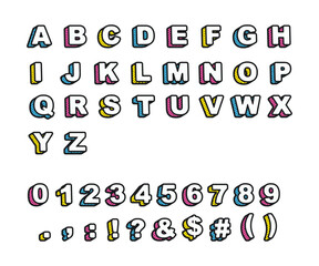 vector alphabet set with cute cmyk polka dot letters, numbers, and symbols