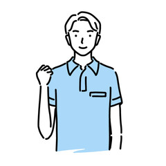 ガッツポーズをする男性ヘルパー