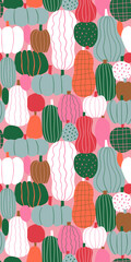 Seamless pattern with colorful pumpkins. Vector hand drawn illustration. Halloween background.