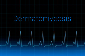 Dermatomycosis disease. Dermatomycosis logo on a dark background. Heartbeat line as a symbol of human disease. Concept Medication for disease Dermatomycosis.