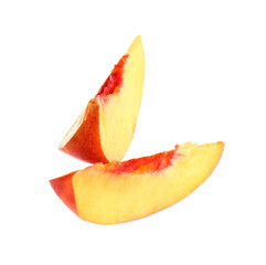 Fototapeta na wymiar Slices of ripe peach isolated on white